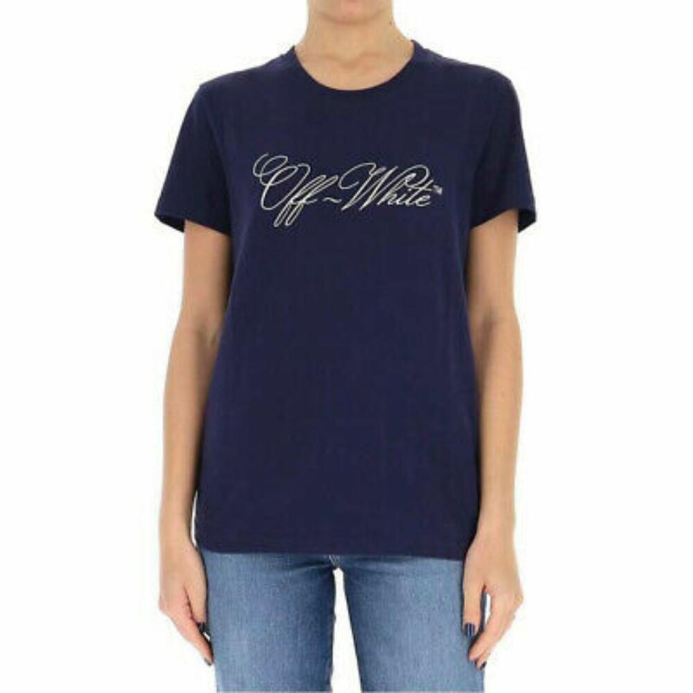Off-White logo navy blue cotton t-shirt size small
